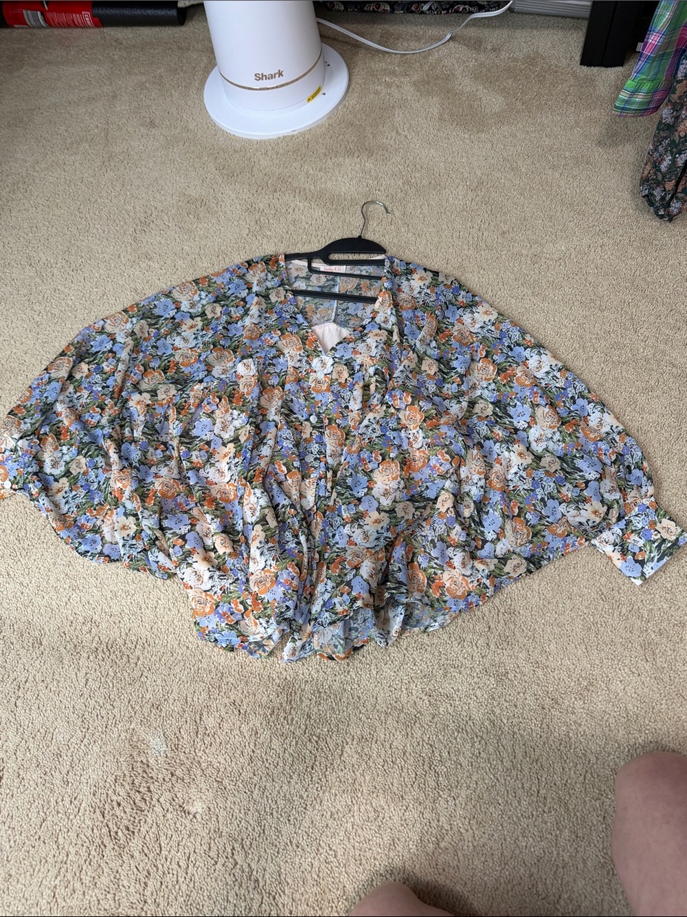 Flowy Floral Dolman Blouse in Blue and Orange